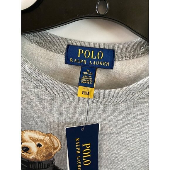 Polo Ralph Lauren Christmas Tree Bear Sweatshirt Medium 10-12 Gray Ships Today! - Picture 6 of 8